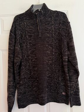 Outpost Markers black tan cable knit mock neck quarter zip sweater. Size XL